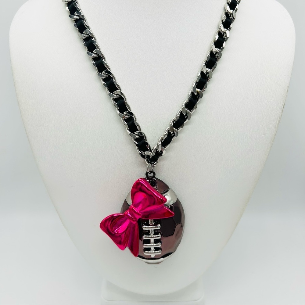 Betsey Johnson Football Pink Bow Necklace NWT